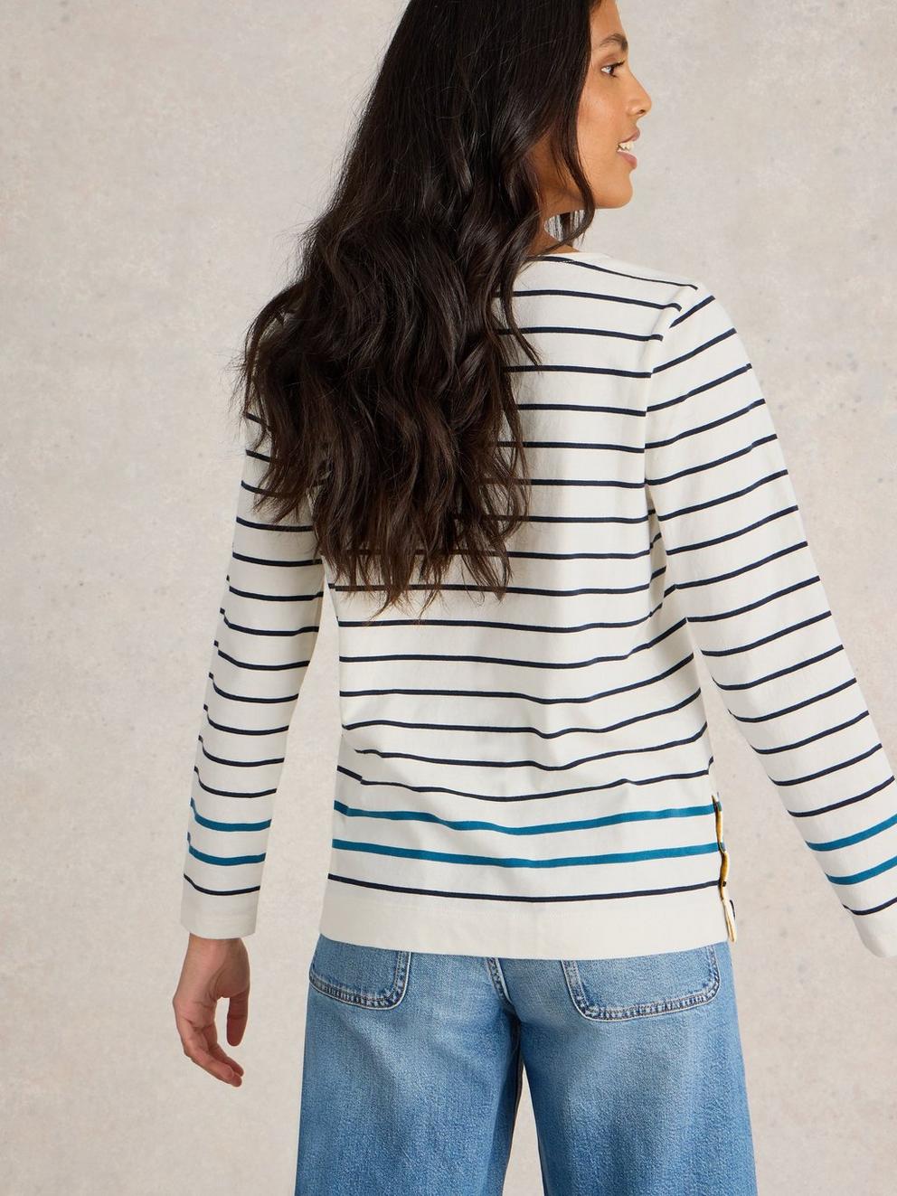 WILLOW STRIPE LS TOP in WHITE MLT - MODEL BACK