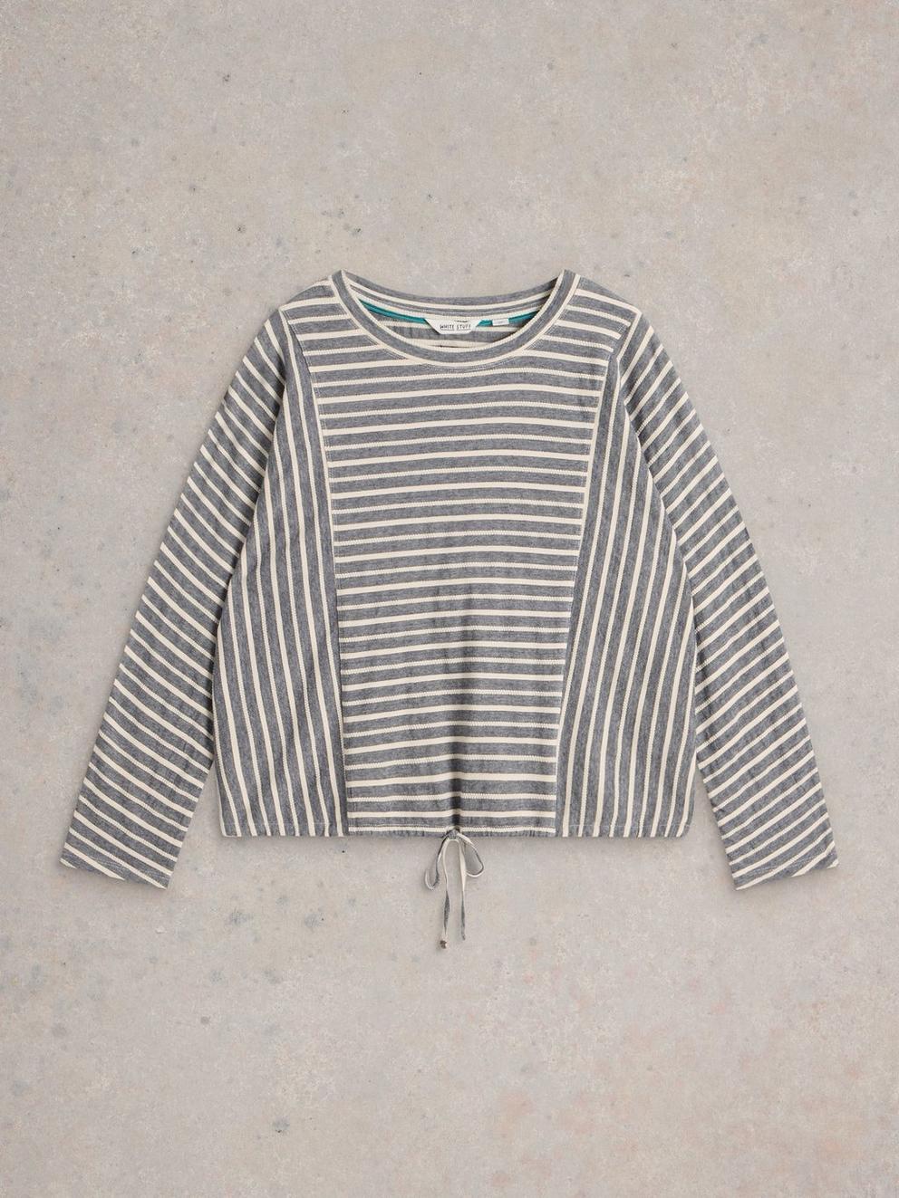Stripe Tie Hem Top in GREY MLT - FLAT FRONT