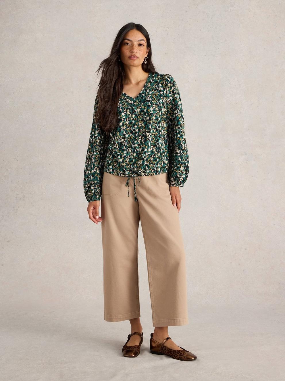 BETTY TIE HEM in GREEN PR - MODEL FRONT