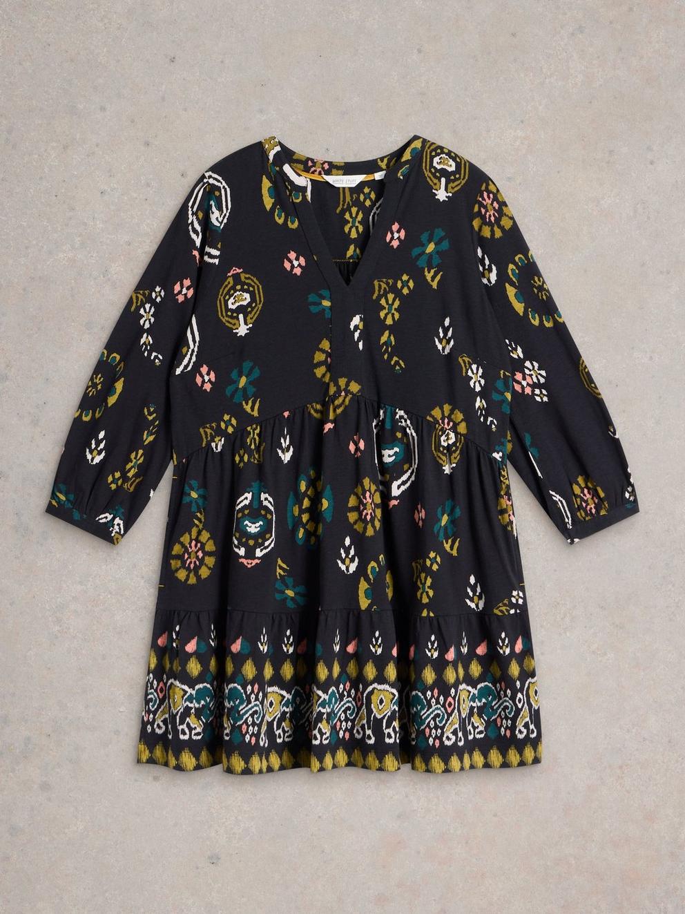 MARTA PRINTED COTTON TUNIC in BLK PR - FLAT FRONT