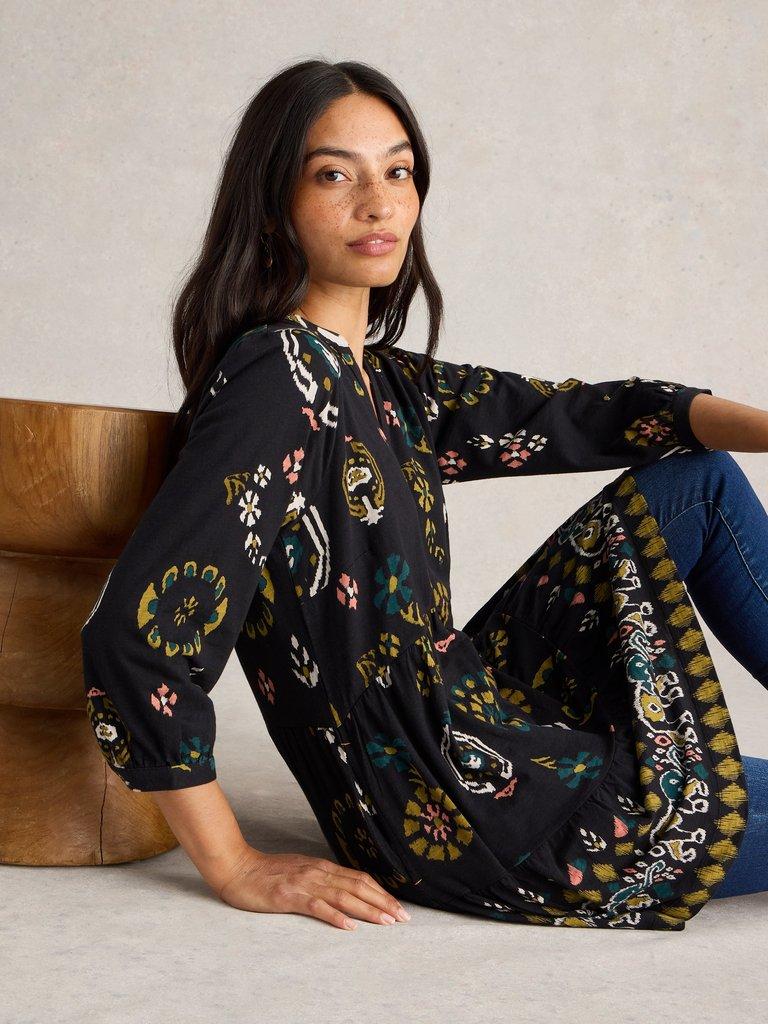 MARTA PRINTED COTTON TUNIC in BLK PR - LIFESTYLE