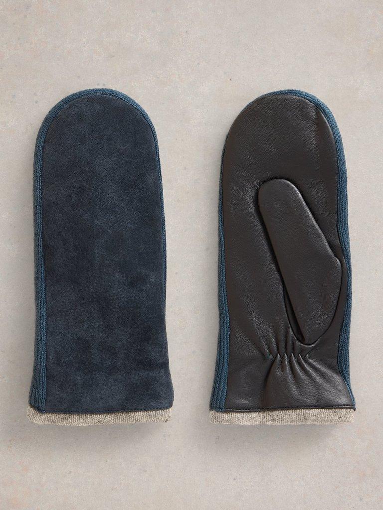 Suede Knitted Mitten in DARK NAVY - FLAT BACK