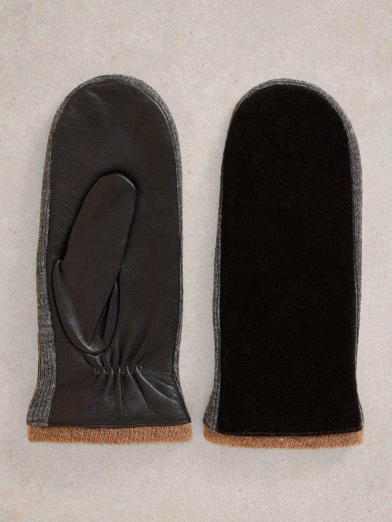 Suede Knitted Mitten in PURE BLK - FLAT FRONT