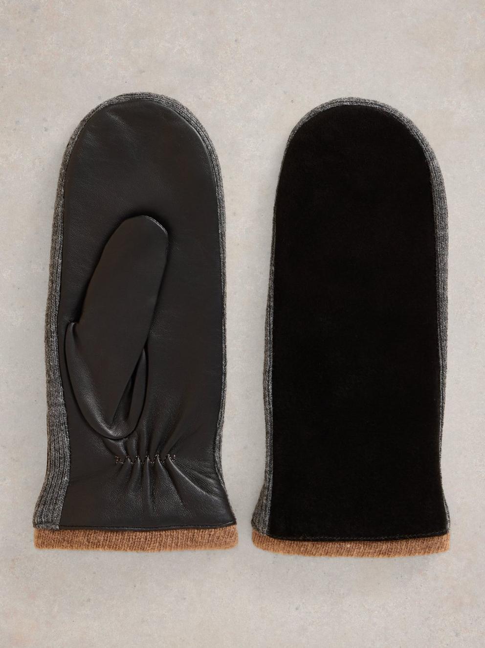 Suede Knitted Mitten in PURE BLK - FLAT FRONT