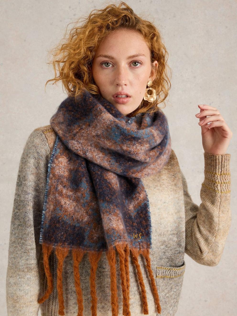 Shelly Brushed Scarf in BLUE PR - MODEL FRONT