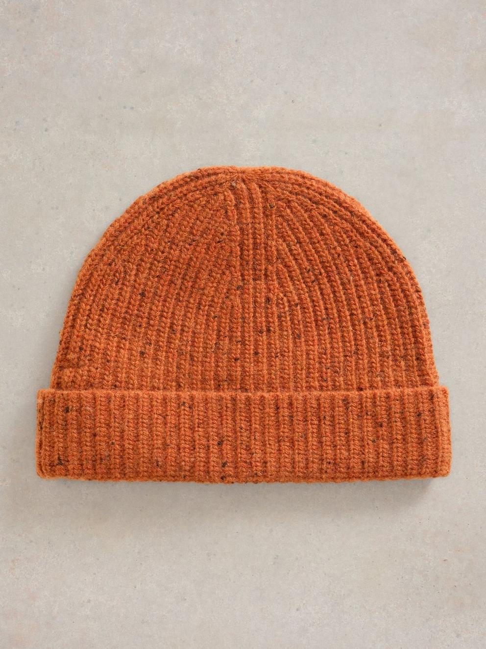 Albie Rib Knit Beanie in DK ORANGE - FLAT DETAIL