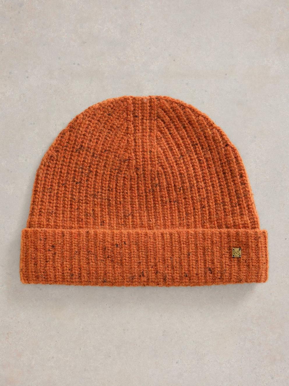 Albie Rib Knit Beanie in DK ORANGE - FLAT FRONT