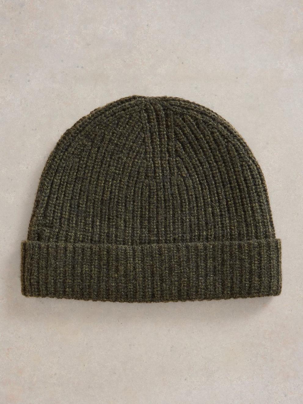 Albie Rib Knit Beanie in GREEN MLT - FLAT DETAIL