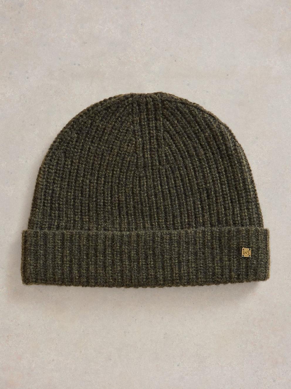 Albie Rib Knit Beanie in GREEN MLT - FLAT FRONT