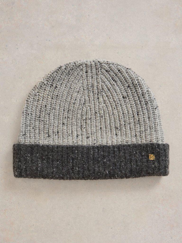 Albie Rib Knit Beanie in GREY MLT - FLAT DETAIL