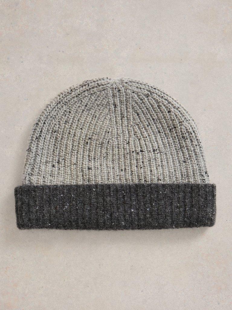 Albie Rib Knit Beanie in GREY MLT - FLAT FRONT