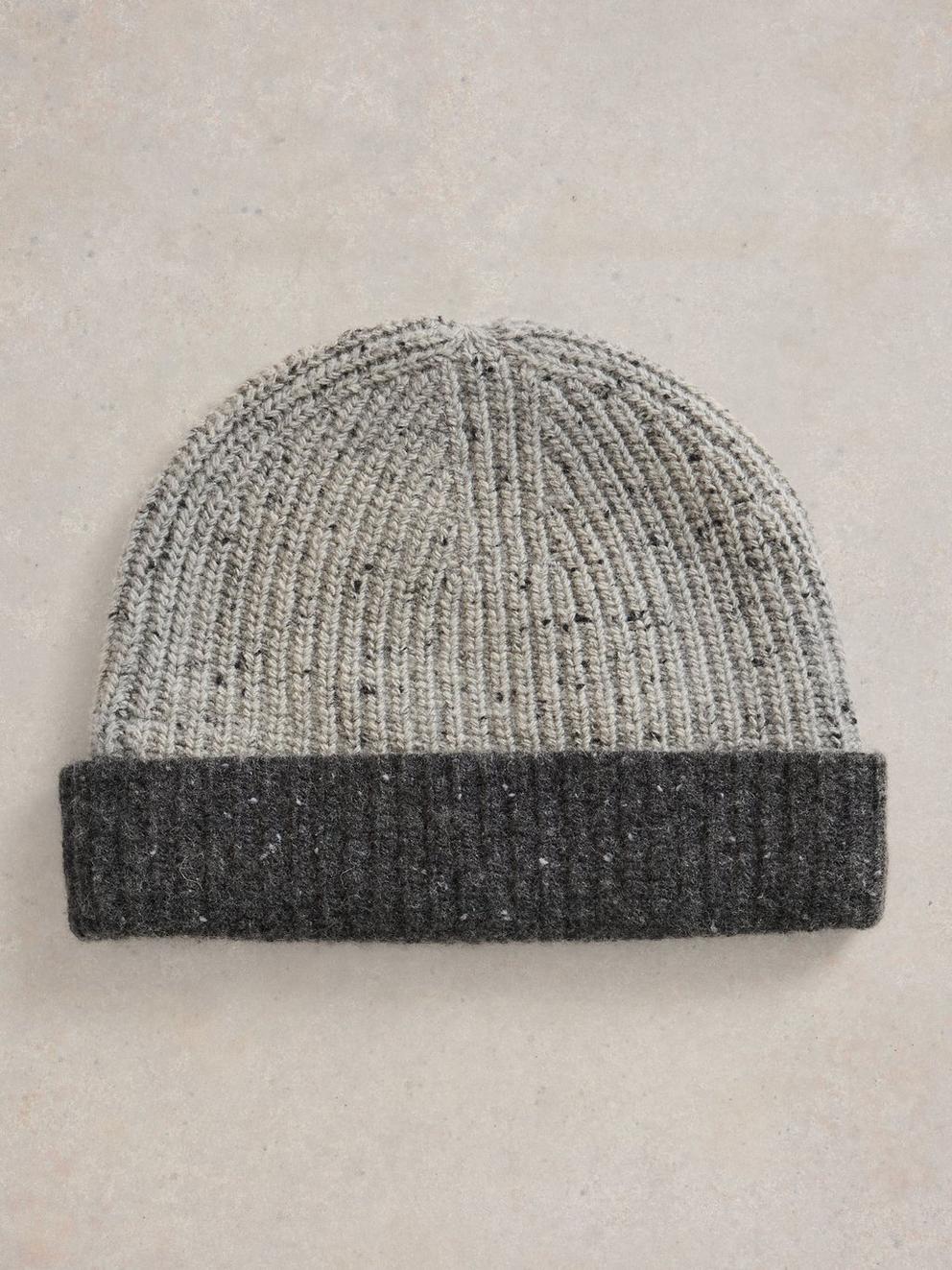 Albie Rib Knit Beanie in GREY MLT - FLAT FRONT