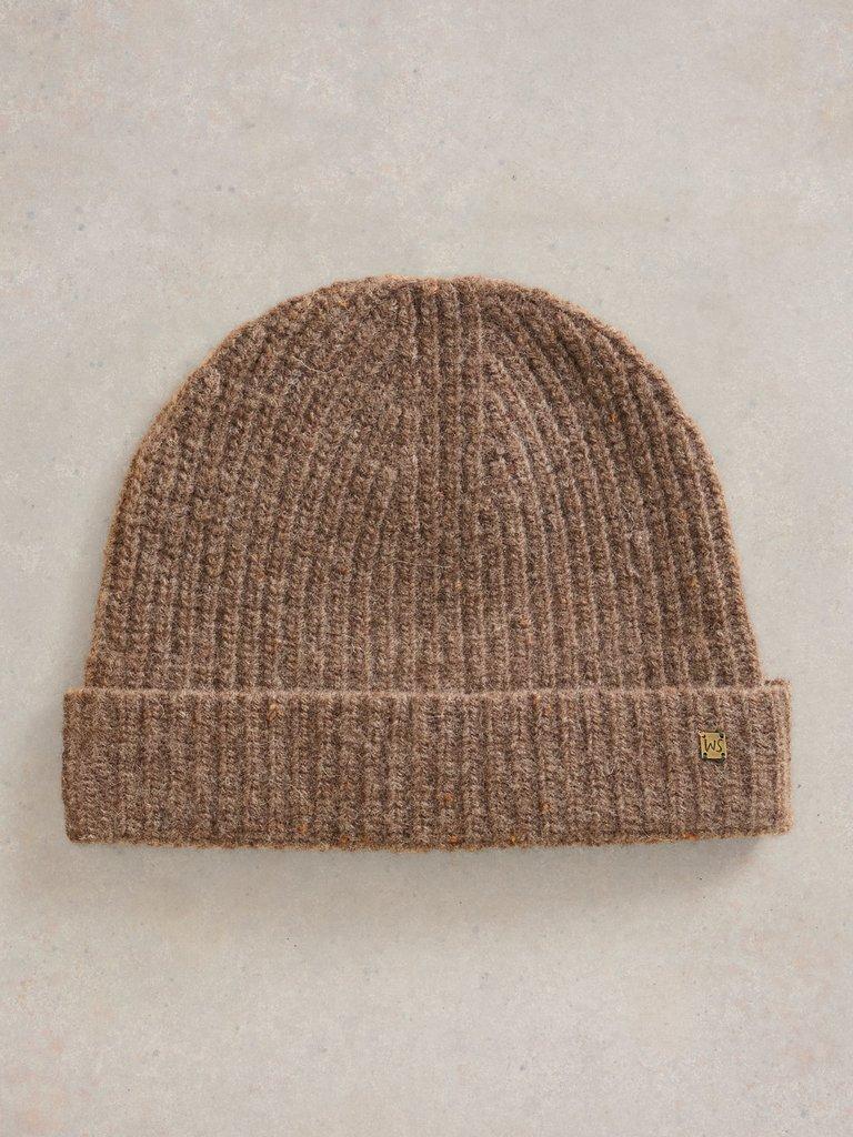 Albie Rib Knit Beanie in MID BROWN - FLAT FRONT