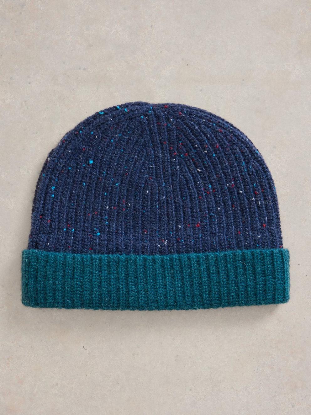 Albie Rib Knit Beanie in NAVY MULTI - FLAT DETAIL