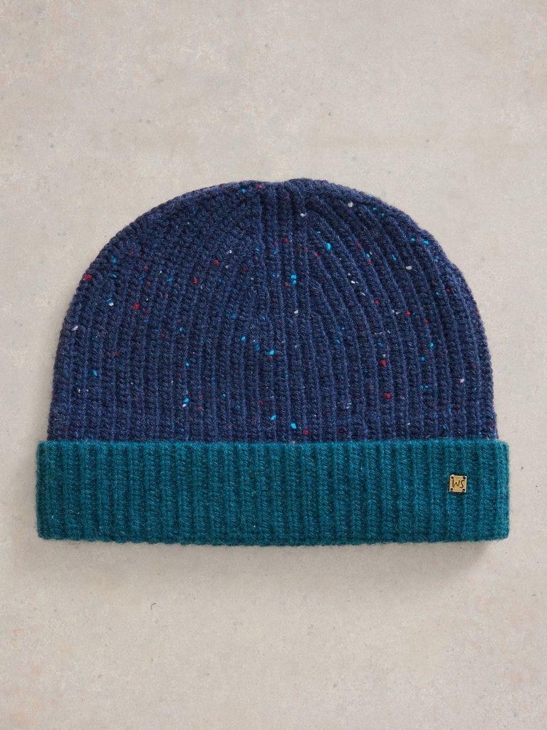 Albie Rib Knit Beanie in NAVY MULTI - FLAT FRONT