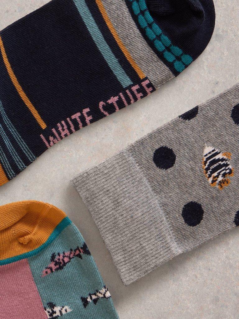 3 Pack Fishing Ankle Sock in NAVY MULTI - FLAT DETAIL