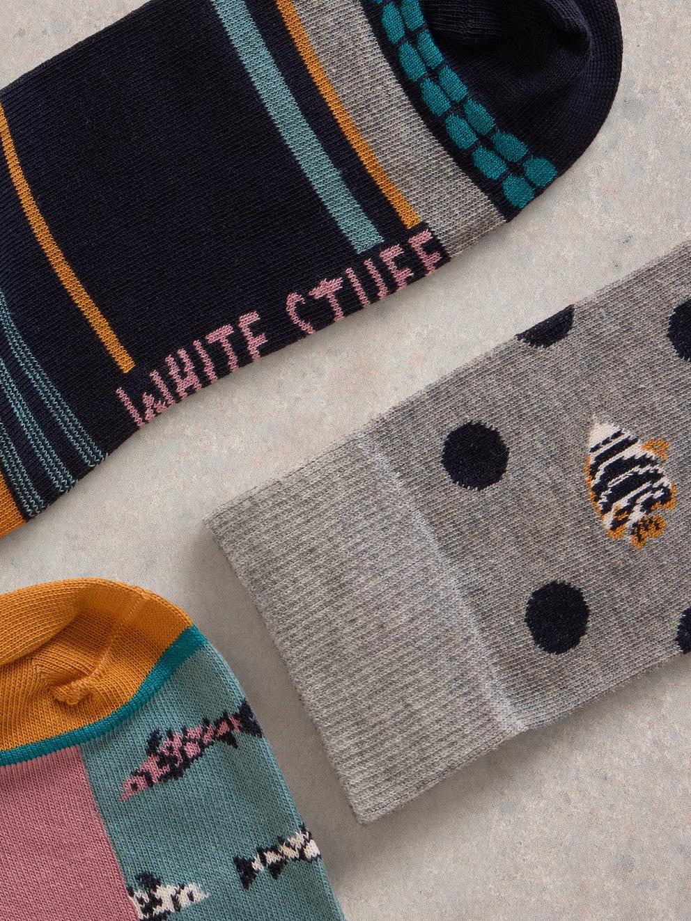 3 Pack Fishing Ankle Sock in NAVY MULTI - FLAT DETAIL