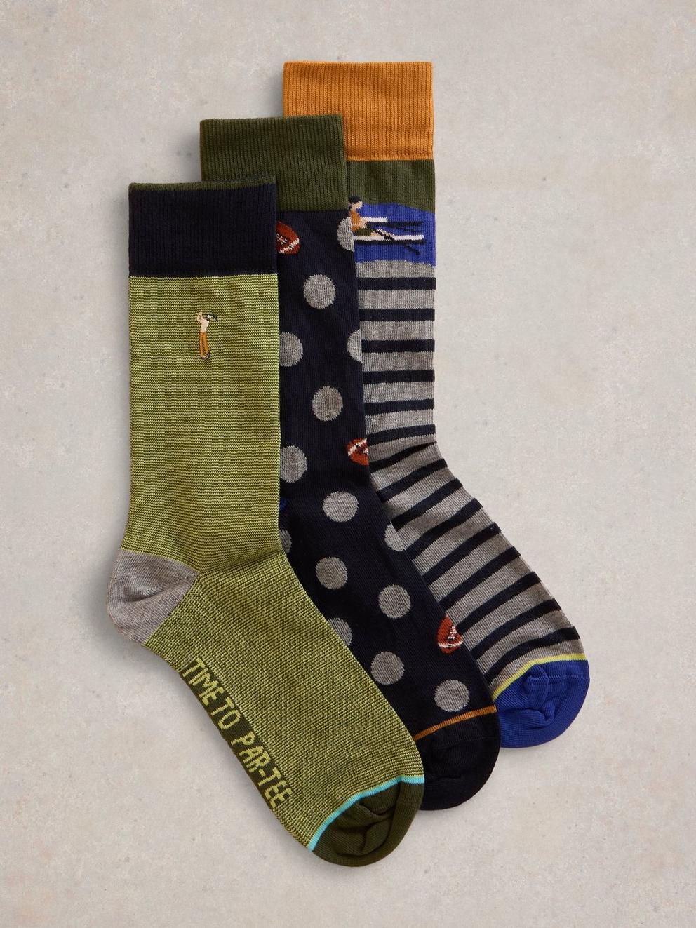 3 Pack Sporty Chap Ankle Sock in GREEN MLT - FLAT FRONT