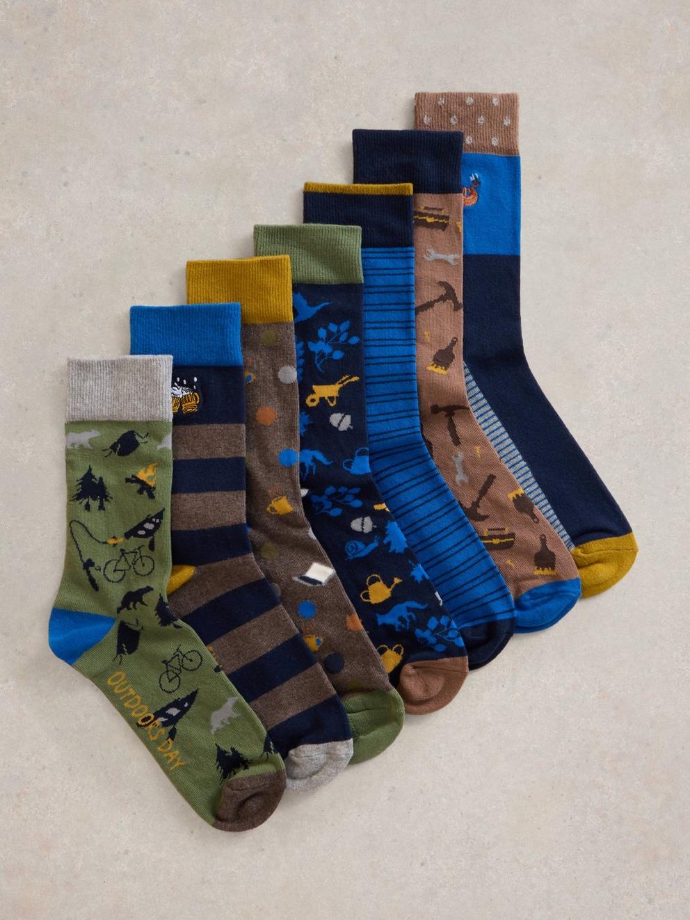 7PK Days of the Week Sock in BLUE MLT - FLAT FRONT