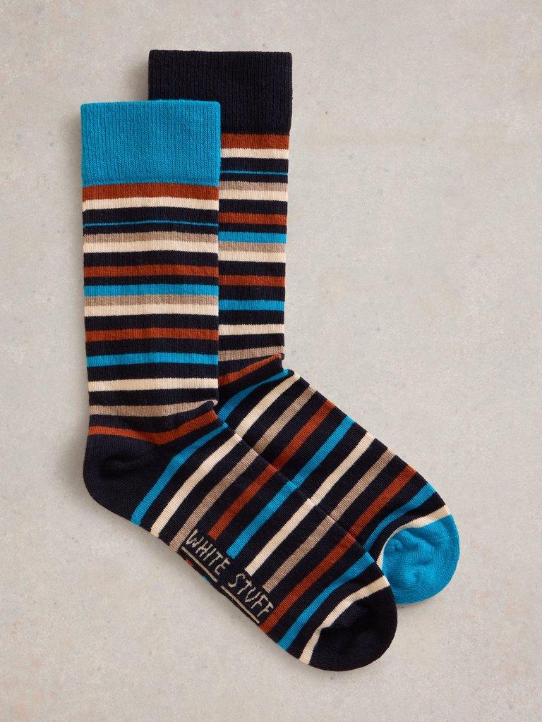 Mismatch Stripe Ankle Sock in BLUE MLT - FLAT FRONT