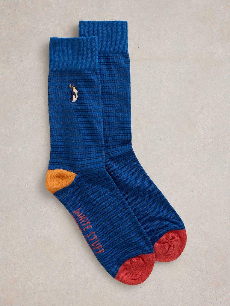 Embroidered Penguin Ankle Sock in TEAL MLT - FLAT FRONT