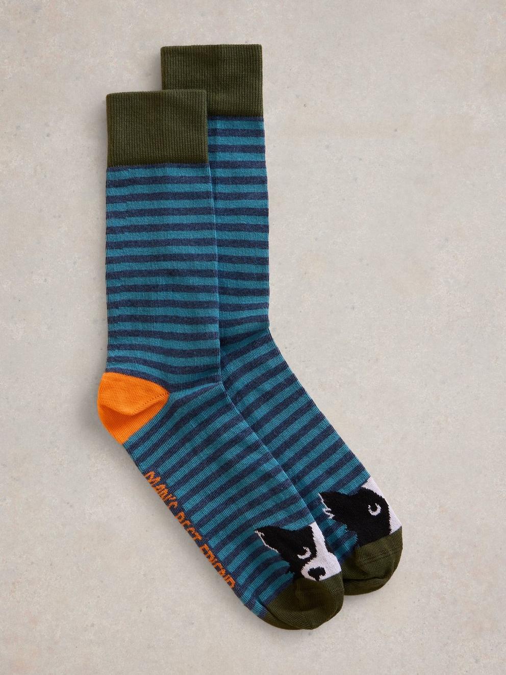 Dog Ankle Sock in BLUE MLT - FLAT FRONT