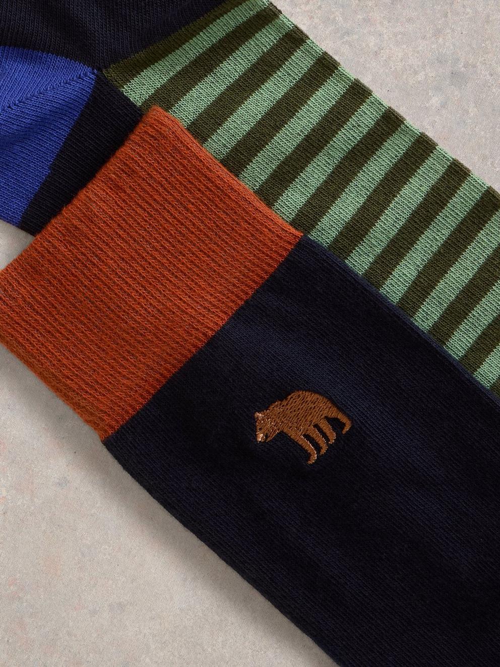 Embroidered Bear Ankle Sock in GREEN MLT - FLAT DETAIL