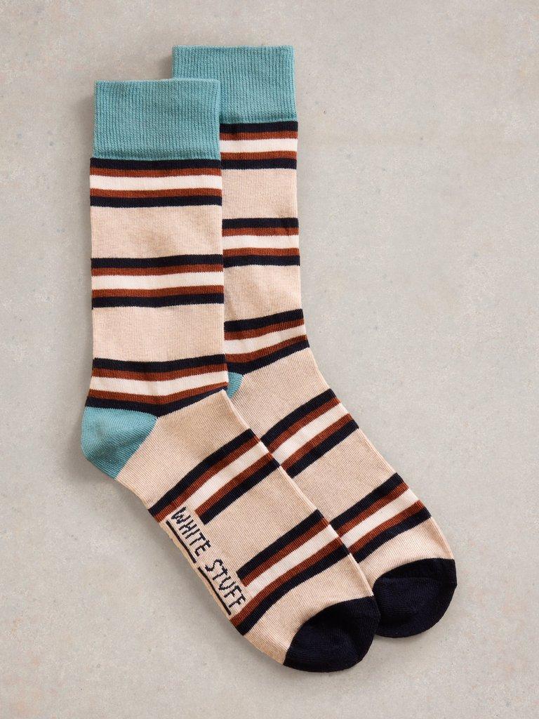 Block Stripe Ankle Sock in NAT MLT - FLAT FRONT