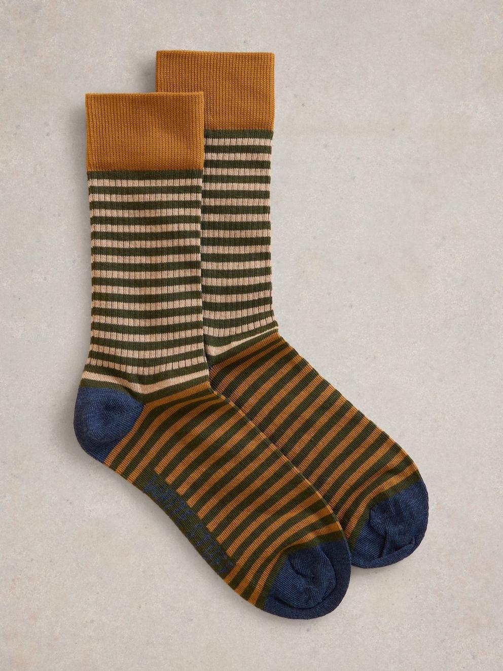 Ribbed Stripe Ankle Sock in GREEN MLT - FLAT FRONT