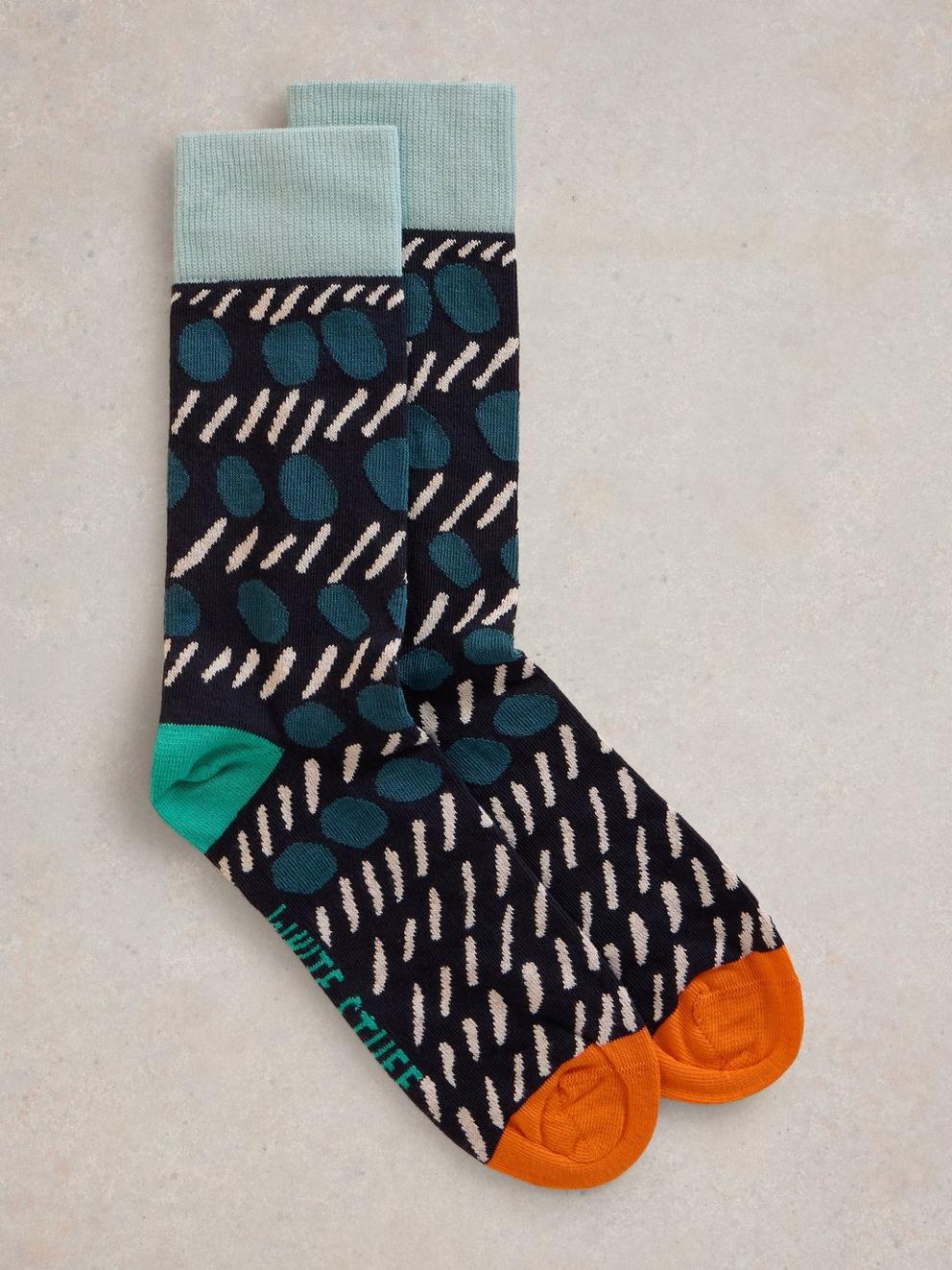 Dash and Dot Ankle Sock in NAVY MULTI - FLAT FRONT