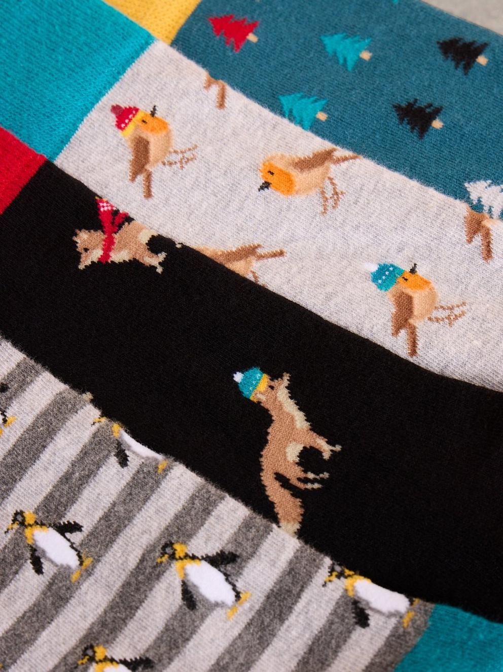 4 Pack Winter Animal Socks in NAVY MULTI - FLAT DETAIL