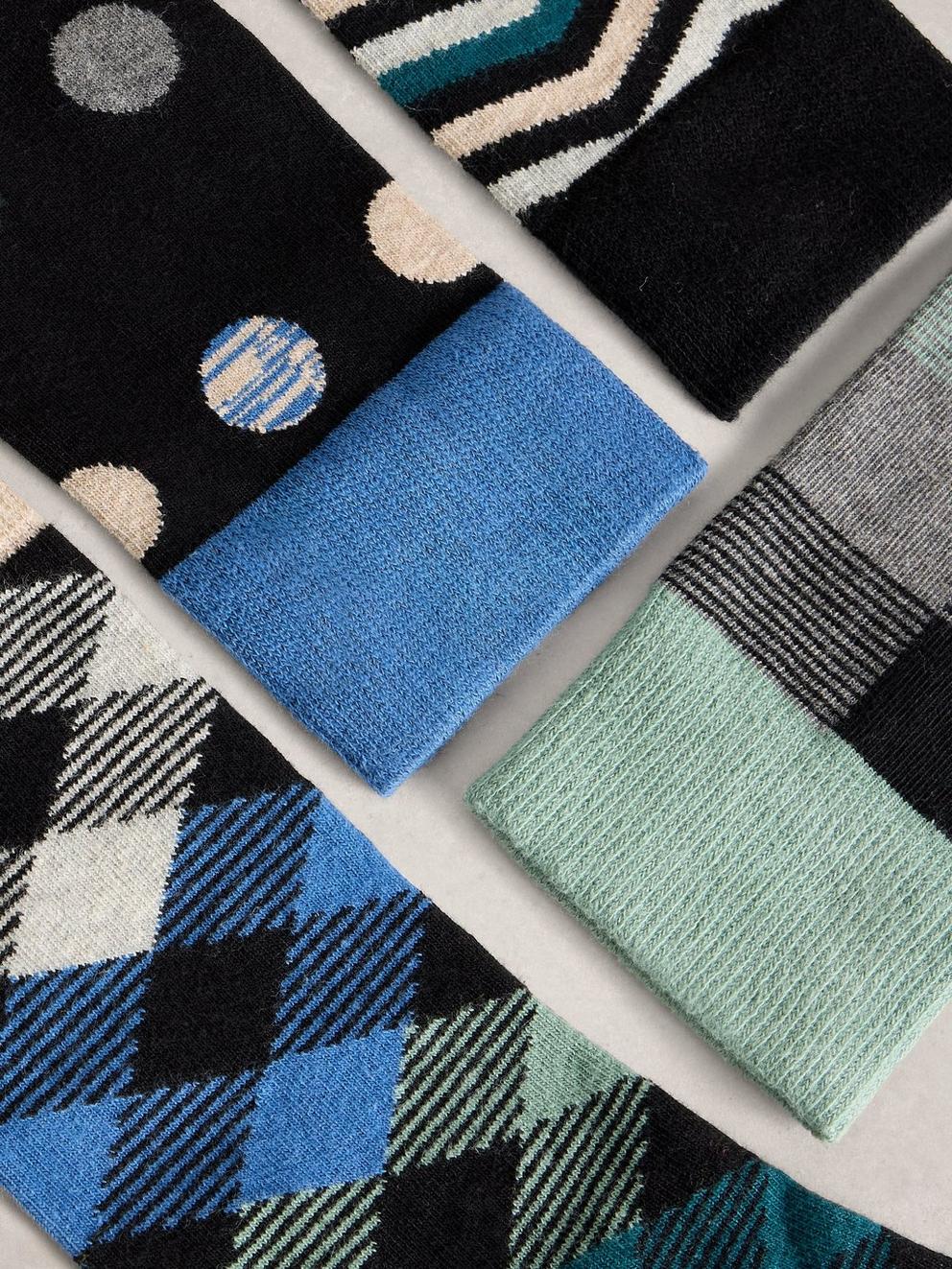4 Pack Hotch Potch Ankle Socks in BLK MLT - FLAT DETAIL