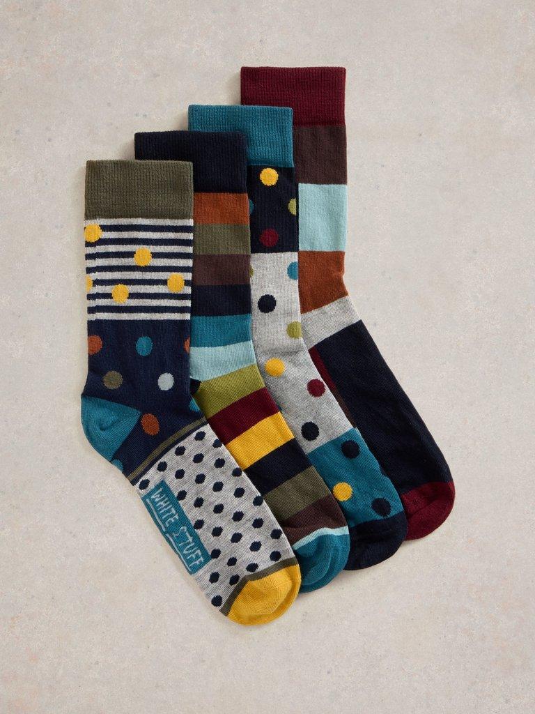 4 Pack Hotch Potch Ankle Socks in NAVY MULTI - FLAT FRONT