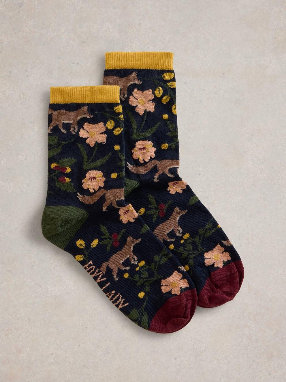 Foxy Lady Ankle Sock in NAVY MULTI - FLAT FRONT
