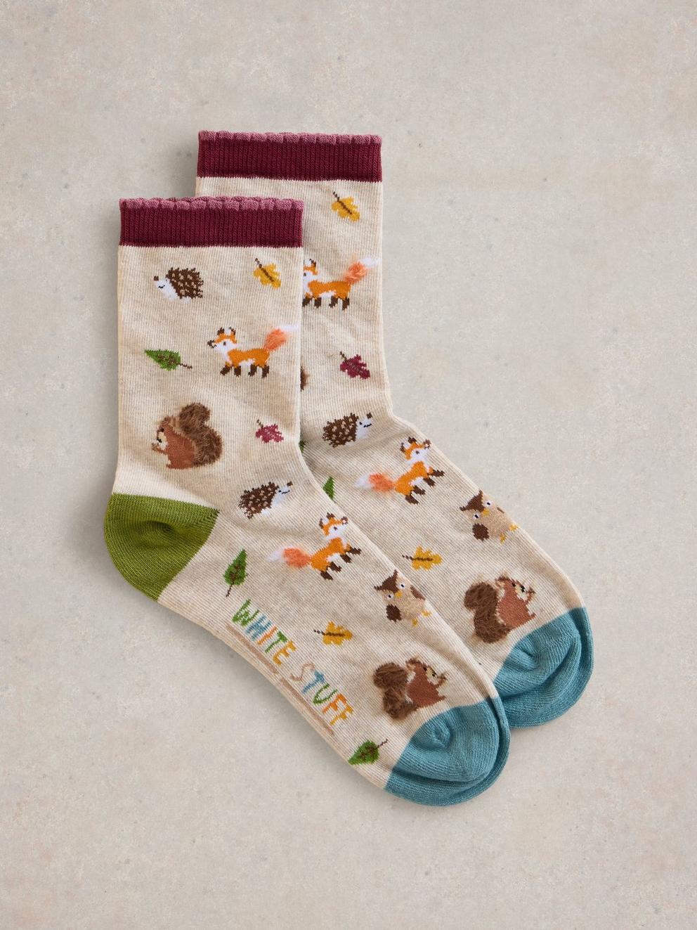 Fluffy Woodland Ankle Sock in NAT MLT - FLAT FRONT