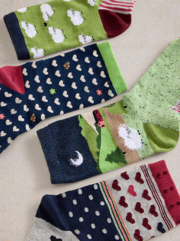 4 Pack Counting Sheep Ankle Sock in GREEN MLT - FLAT DETAIL