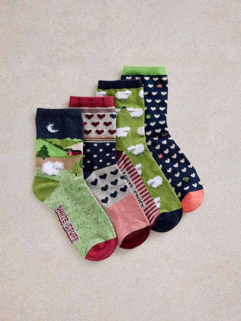 4 Pack Counting Sheep Ankle Sock in GREEN MLT - FLAT FRONT