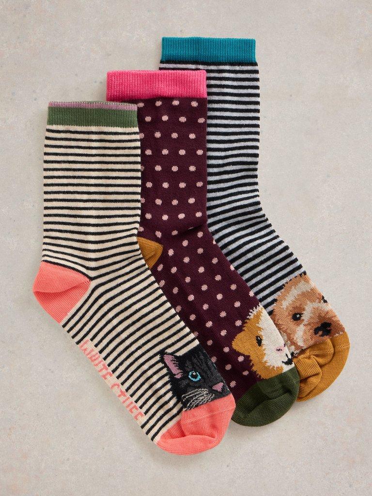 3 Pack Pet Pals Ankle Sock in NAT MLT - FLAT FRONT