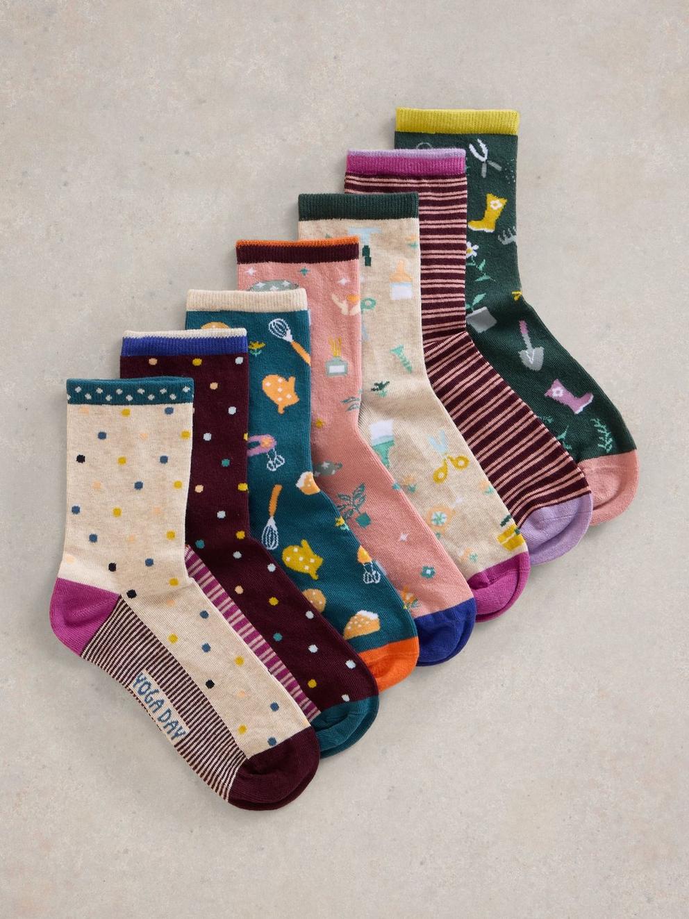 7 Pack Days of the Week Sock in BLUE MLT - FLAT FRONT