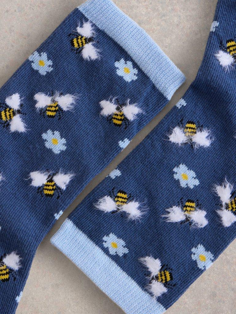 Fluffy Bee Ankle Sock in NAVY MULTI - FLAT DETAIL