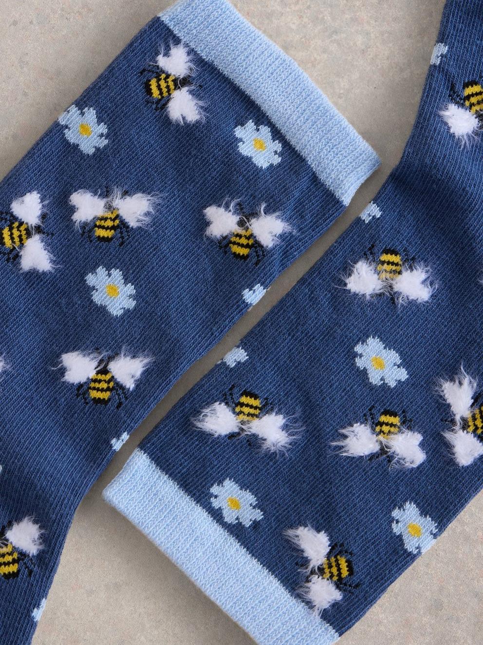 Fluffy Bee Ankle Sock in NAVY MULTI | White Stuff