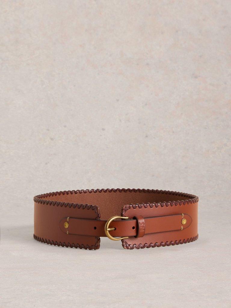 Leather Cinch Waist Belt in DARK TAN - FLAT BACK