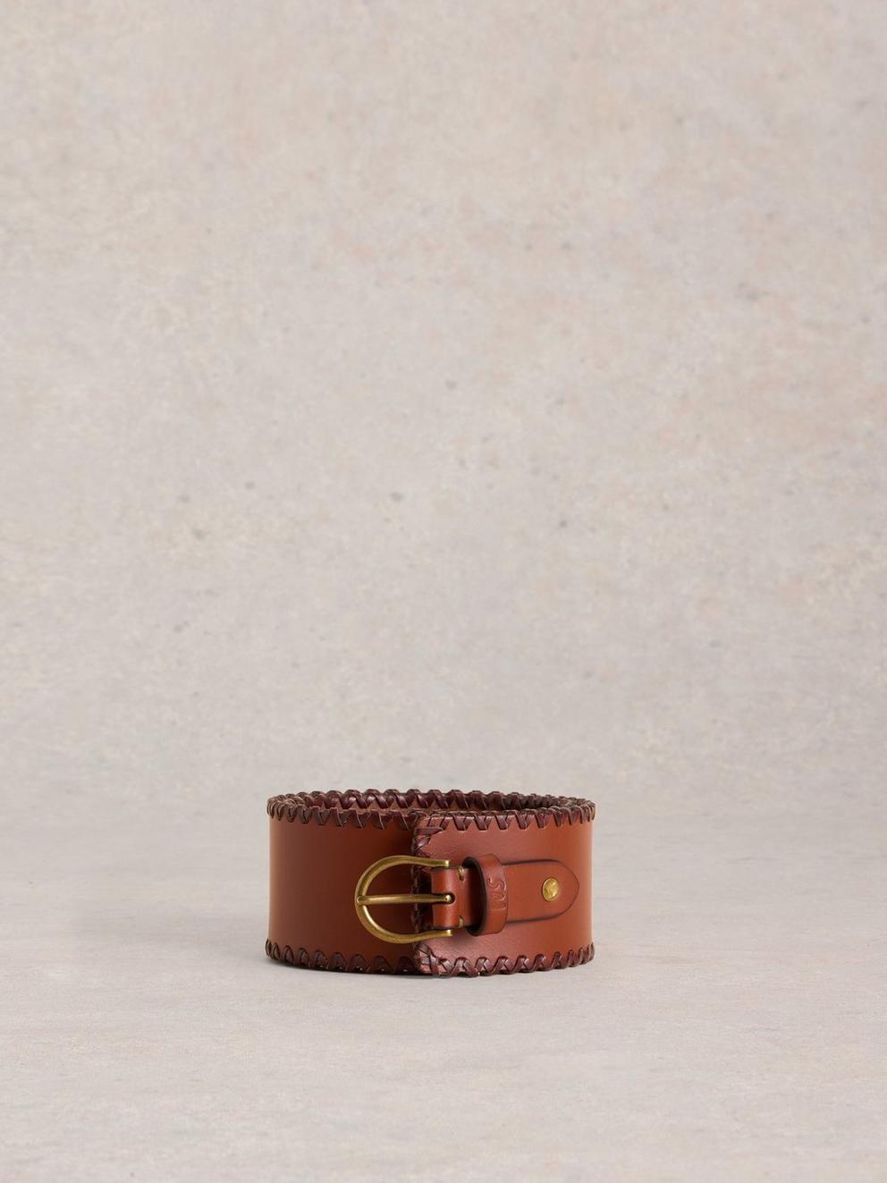 Leather Cinch Waist Belt in DARK TAN - FLAT FRONT