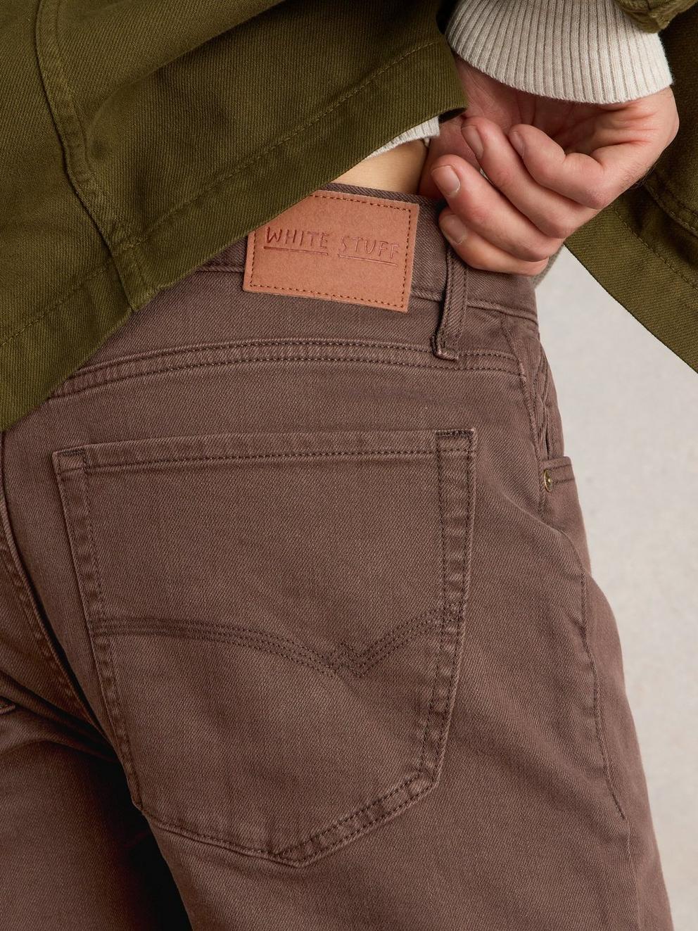 Eastwood Garment Dye Jean in DK BROWN - MODEL DETAIL