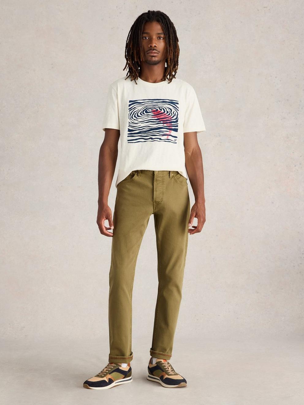 Eastwood Garment Dye Jean in KHAKI GRN - MODEL FRONT