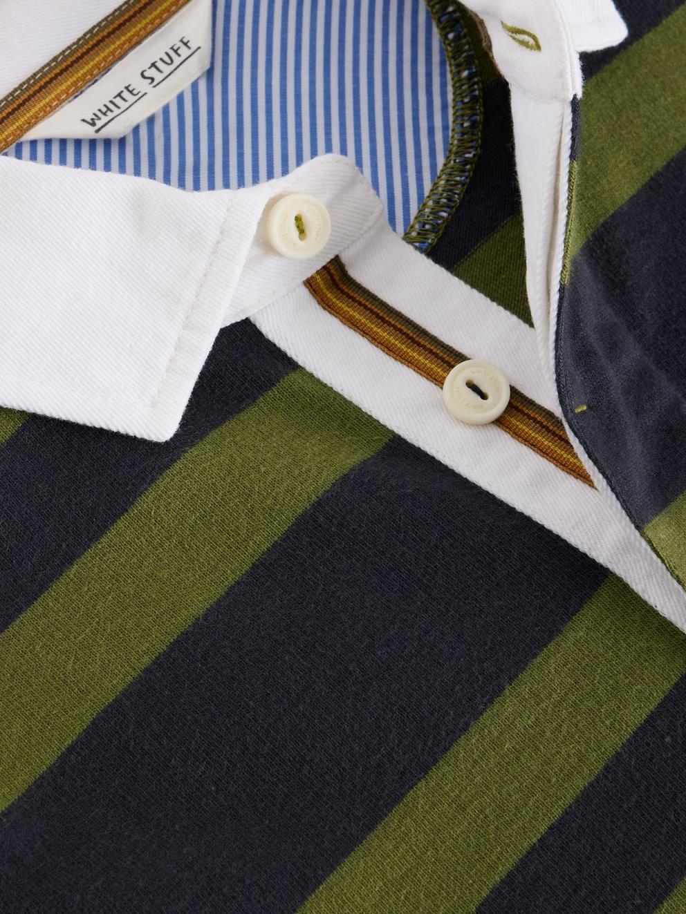 LS Stripe Rugby Shirt in GREEN MLT - FLAT DETAIL