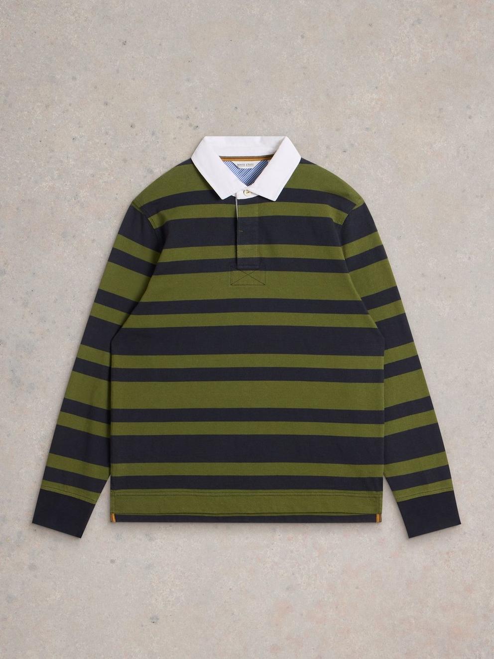 LS Stripe Rugby Shirt in GREEN MLT - FLAT FRONT