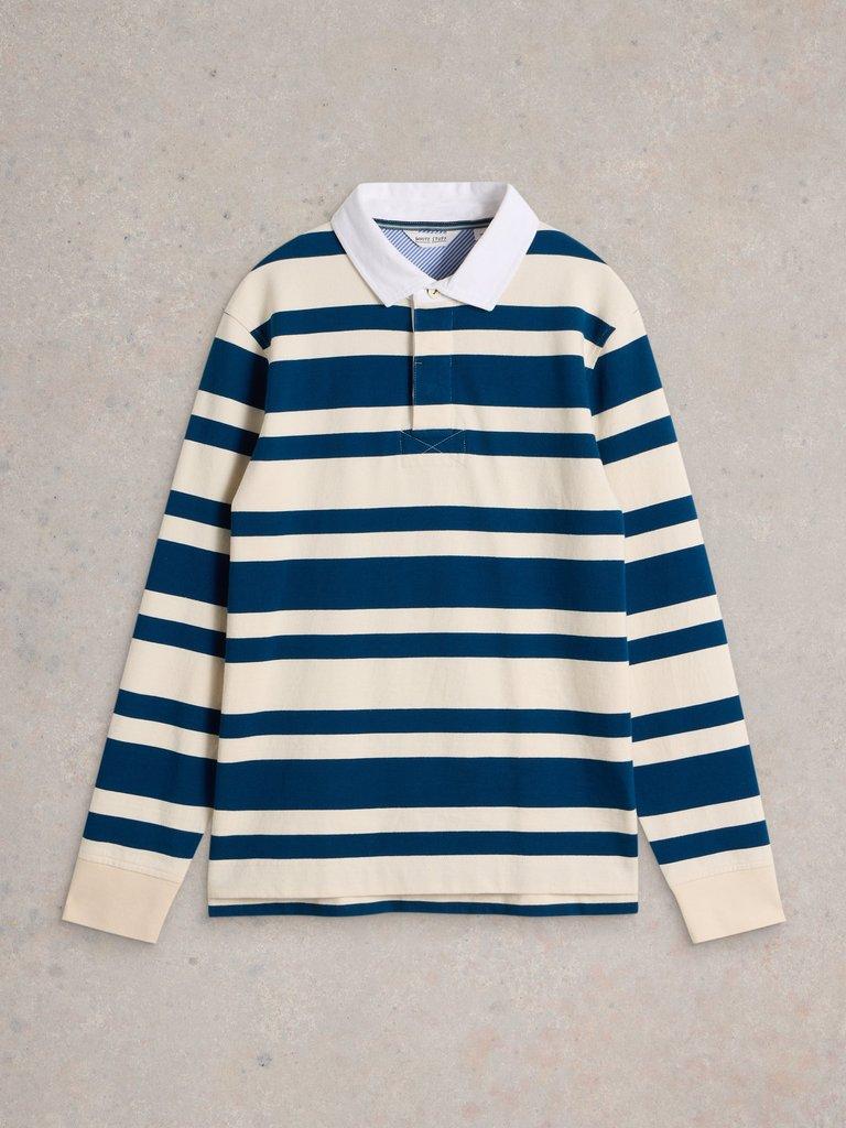 LS Stripe Rugby Shirt in NAVY MULTI - FLAT FRONT