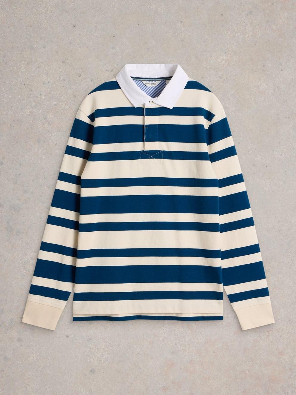 LS Stripe Rugby Shirt in NAVY MULTI - FLAT FRONT