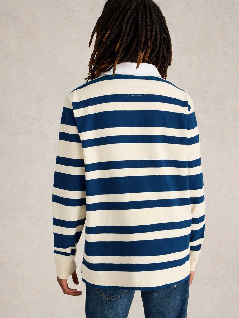 LS Stripe Rugby Shirt in NAVY MULTI - MODEL BACK